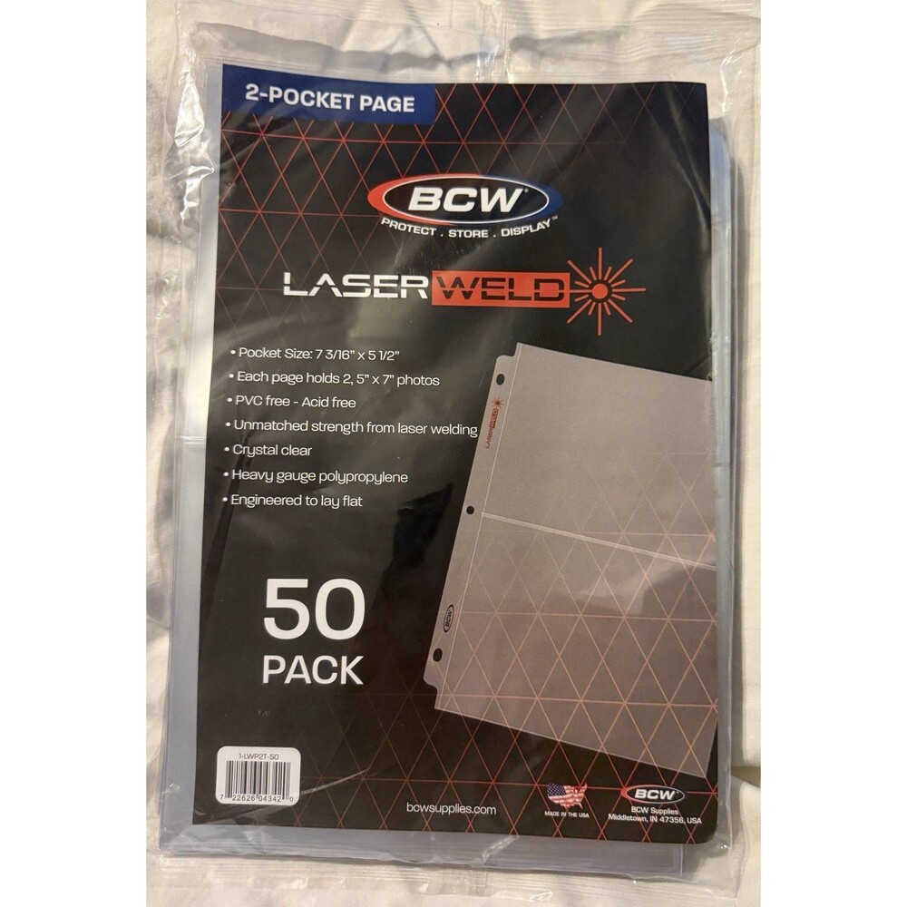 BCW - 50 LaserWeld Crystal Clear Photo Sleeves * Holds 2 - 5" x 7" Per Page